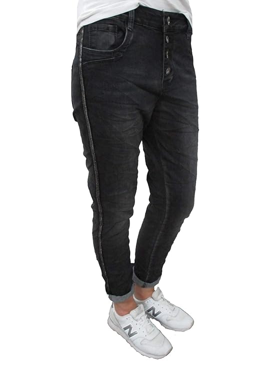 Karostar Stretch Baggy Boyfriend Jeans Pailletten Seitenstreifen