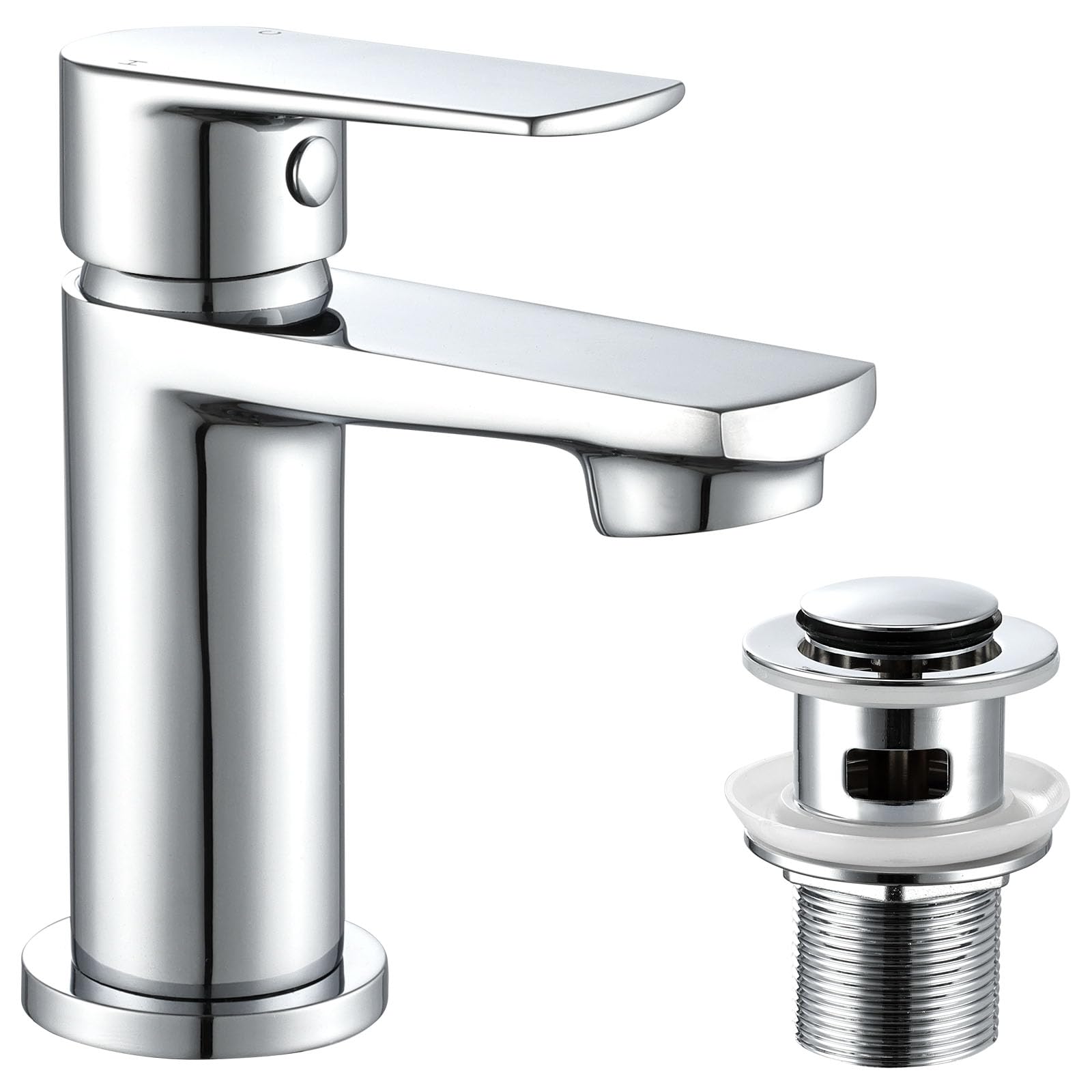 Basin Mixer Tap with Pop Up Waste, Modern Bathroom Sink Taps Mono Single Lever Chrome Brass Basin Taps with Drain