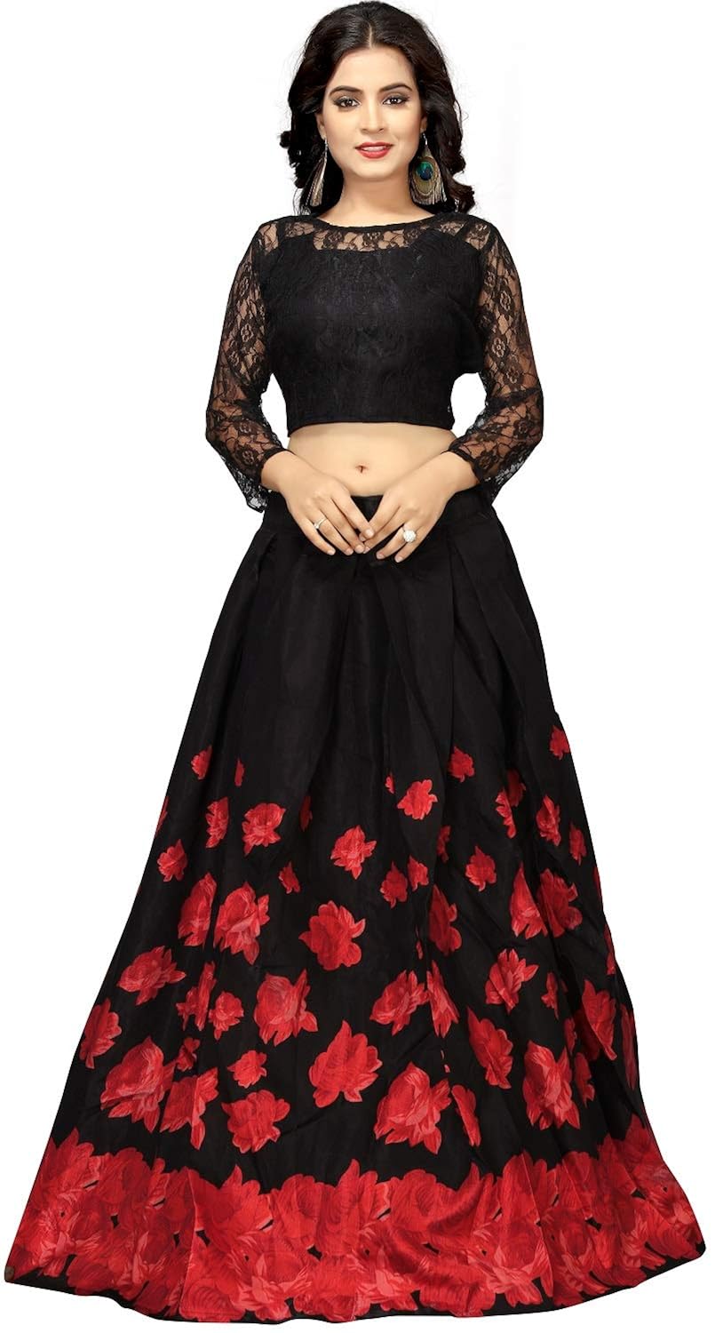 nplash fashion women's satin silk lehanga choli (!rose black _red&black_ free size)