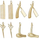 Beebeecraft 8Pcs 4 Styles Hairdresser Charms 18K Gold&Platinum Plated Scissor Dryer Comb Barber Charm for Craft Making