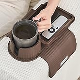 Couch Cup Holder Tray, Elimiko Silicone Sofa Drink Holder with Large Cup Holder and Tray, for Oversized Mugs/Long Remote/Snacks/Cellphone (Mocha Brown)