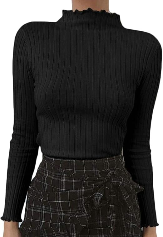 Download M&S&W Women's Slim Mock Neck Knit Jumper Sweater Tops ...