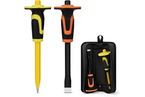 HEAR XSUS Heavy-Duty Chisel Set with Hand Protection, suitable for concrete and bricks, equipped with a protective handle, for demolition, hunding, breading, carving (12in)