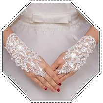 Gants Longs En Dentelle Blanche Avec Perles - Sans Doigts, Longueur Coude (48 Cm) - Pour Mariage, Cosplay, Fête