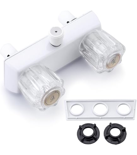 Camper Shower Faucet Diverter Dual Knob White RV Shower Faucet With Diverter - 4 Inch Center Dual Knobs For Camper Inside/Outside Showers Rv Shower Pan - View #3