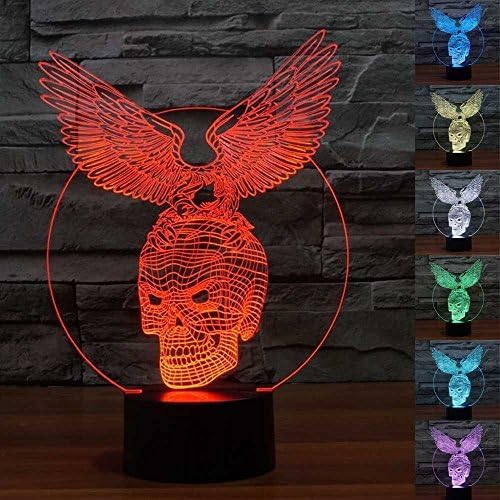HPBN8 Ltd 3D Eagle and Skull Night Light USB Touch Switch Decor Table Desk Optical Illusion Lamps 7 Color Changing Lights LED Table Lamp Xmas Home Love Brithday Children Kids Decor Toy Gift