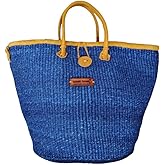 Nourishment Handmade Sisal Straw Basket Tote Bag, Lightweight Market Basket with Leather Strap Handles and Button Closure, Large Straw Purse Suitable for Travel, Handmade Summer Tote Handbag for Women