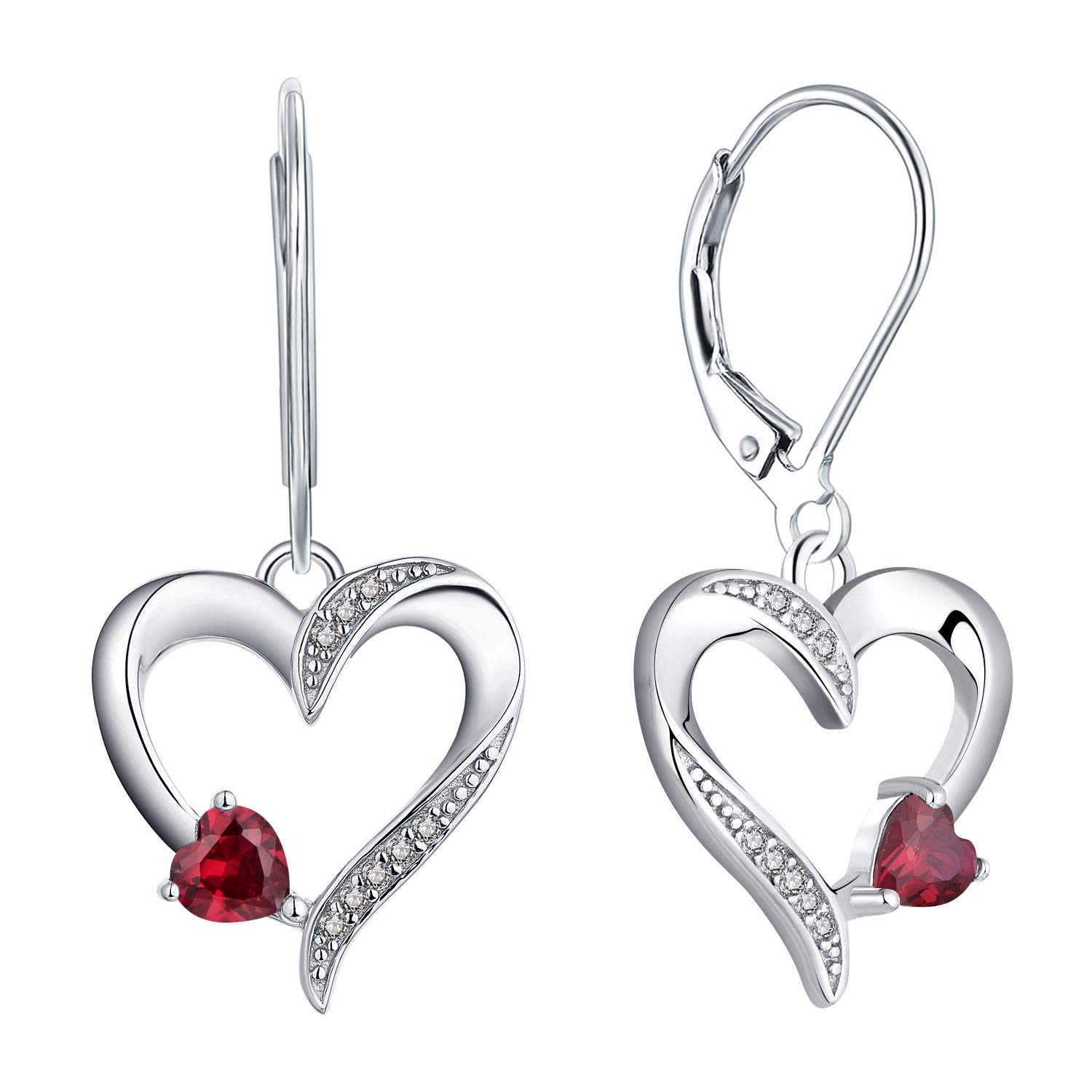 YL Heart Earrings 925 Sterling Silver Love Heart Drop Earrings Ruby Dangle Earrings Jewelry for Women — image 1