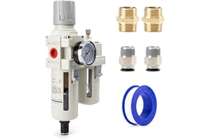 EBEIZZI 1/2" NPT Compressed Air Filter| Regulator Lubricator Combo |Water/Oil Trap Separator |Gauge(0-150 psi) | Poly Bowl | Auto Drain | Bracket - 3 in 1 Two Unit