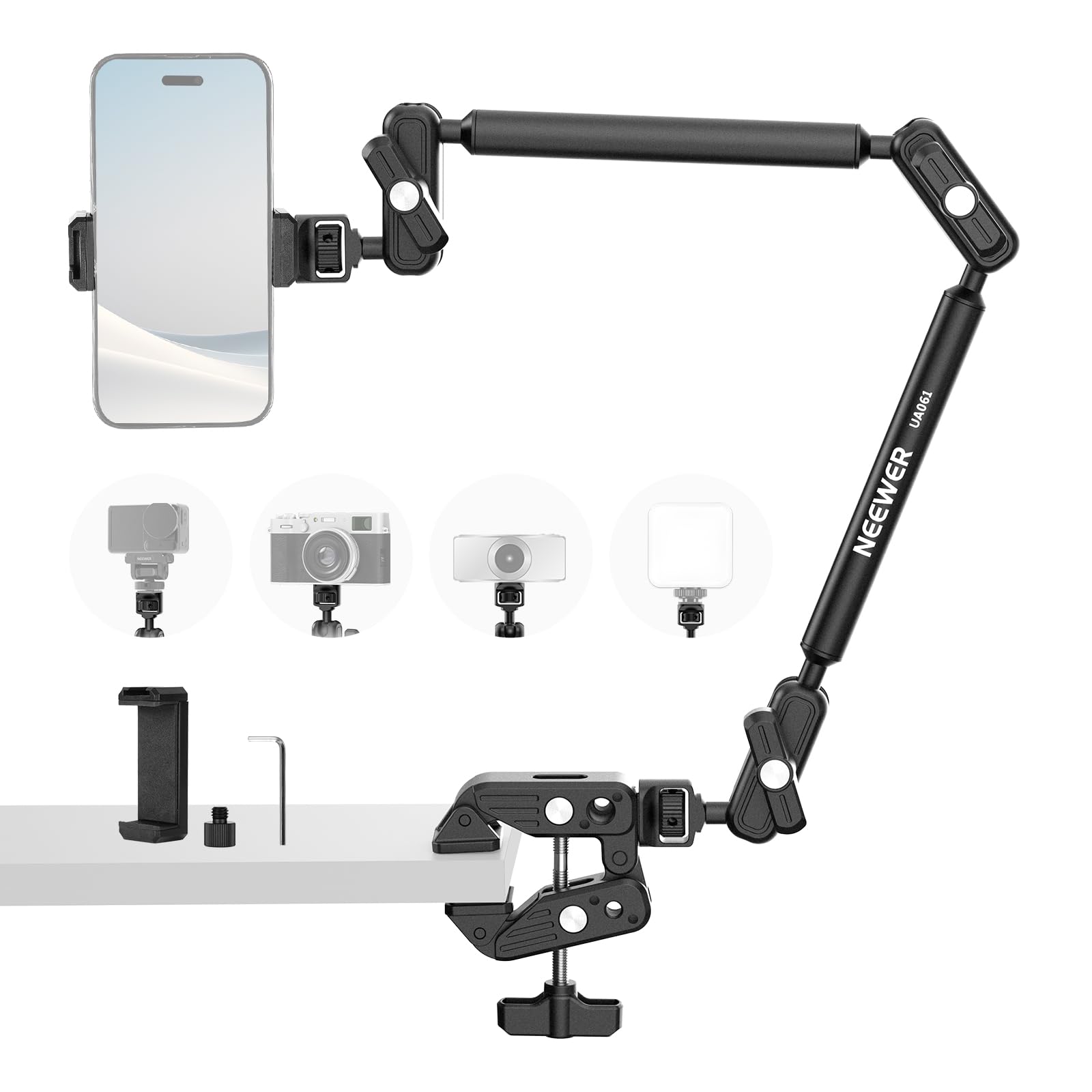 NEEWER BASICS マジックアームデスクマウント 55cm オーバーヘッドマイクスタンド ブームアーム卓上スマホホルダー ARRI用1/4