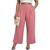 Neer Women's Plus Size Wide Leg Pants, Elastic High Waist Palazzo Pants Casual Business Trousers with Pockets