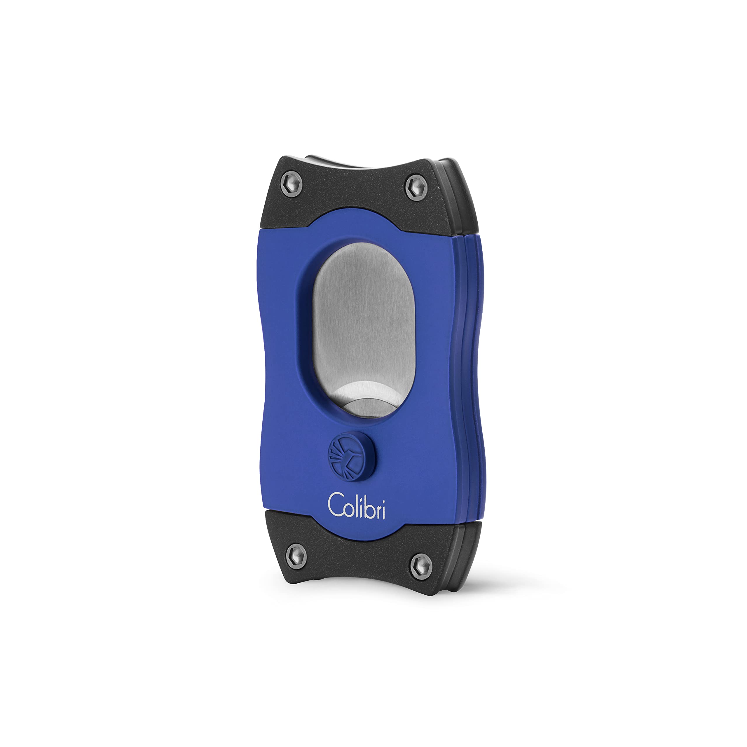 Colibri EZ-Cut S-Cut | Straight Cigar Cutter | Blue with Black Accents | Spring Loaded Release | Up-to 66 Ring Gauge | Ergonomic Design | Gift-Box Included