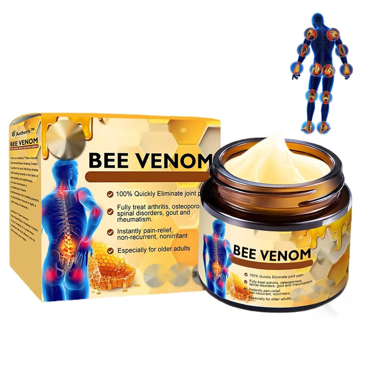 Aetheris Bee Venom Cream, Aetheris Bee Venom Instant Ultra Strength Cream, Bee Venom Joint Relief Moisture Cream, Professional Bee V-enom Ointment (60G)