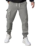 COOFANDY Gray Cargo Pants Men Fashion Cargo Jogger