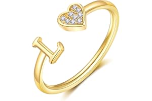 WFYOU Heart Initial Ring for Women Silver Rose Gold Plated Heart Capital Letter Initial Rings Stackable Rings for Women Adjustable Heart Alphabet Letter Rings Jewelry Gifts for Women