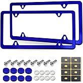 YoUoY Blue License Plate Frames- Aluminum Front & Rear Car Tag Covers for Men Women, 2 Pack 4 Hole Thin Slim Holders with Mounting Hardware Kit- Screws, Rattle Proof Pads