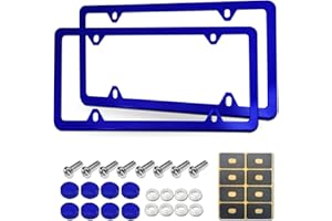 YoUoY Blue License Plate Frames- Aluminum Front & Rear Car Tag Covers for Men Women, 2 Pack 4 Hole Thin Slim Holders with Mounting Hardware Kit- Screws, Rattle Proof Pads