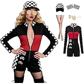 DEZEXHOM Sexy Racer Costume Women Speed Race Car Driver Jumpsuit with Sunglasses Hat Flag Outfit for Halloween Cosplay