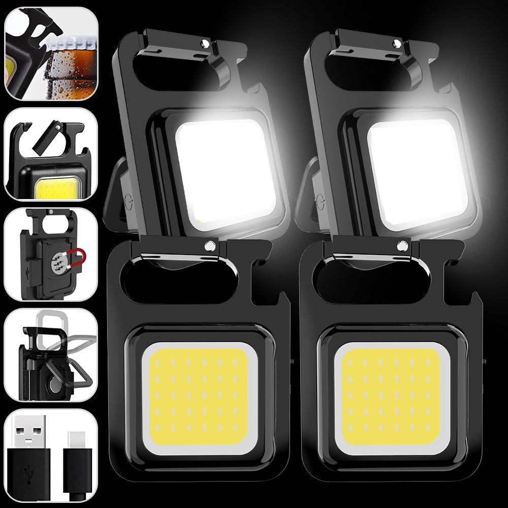 MLZTINGR Small Flashlight, 1000Lumens Bright Rechargeable Keychain Flashlights, 4 Modes USB Rechargeable Keychain Light with Bottle Opener, Pocket Magnet Waterproof(4 PCS)