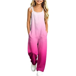 Girls Sleeveless Jumpsuits Casual Spaghetti Strap Romper with Side Pockets | Teen Girls Wide Leg Jumpsuit Holiday Outfits