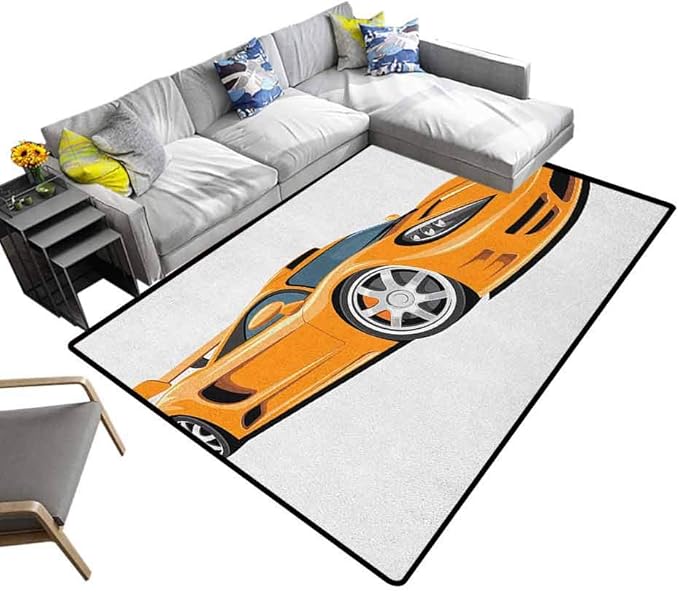Cars Floor Mat Orange Sports Car Fast Racing Roadster