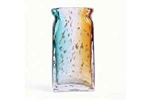 Green and Brown Gradient Glass Vase – Wide-Mouth Art Glass Vase, Suitable for Flower Arrangements – Modern Coastal Style Deco