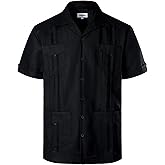 VATPAVE Mens Linen Cuban Guayabera Shirts Casual Button Down Short Sleeve Summer Shirts