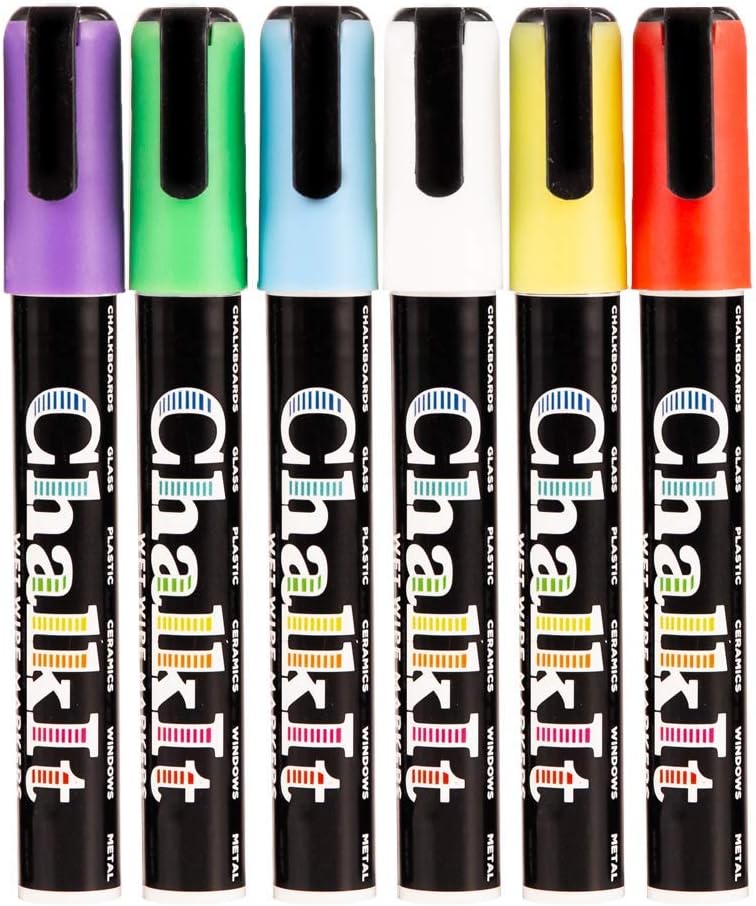 Wet Wipe Liquid Chalk Pens, Chalkboard markers, Blackboard pens (Assorted, Pack of 6, 6mm), Assorted Colours 6mm (Pack of 6) - Image 3