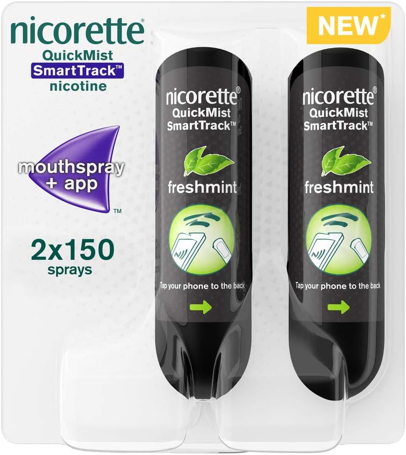 Nicorette Quickmist SmartTrack Mouthspray, Freshmint Nicotine Mouthspray- Duo- 2x150 Sprays (Quit Smoking and Stop Smoking Aid)