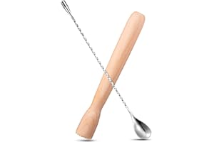 Patelai Wooden Muddler for Cocktails, 12 Inches Wooden Cocktail Muddler Stirrer and Bar Spoon Cocktail Mixing Spoon Long Hand