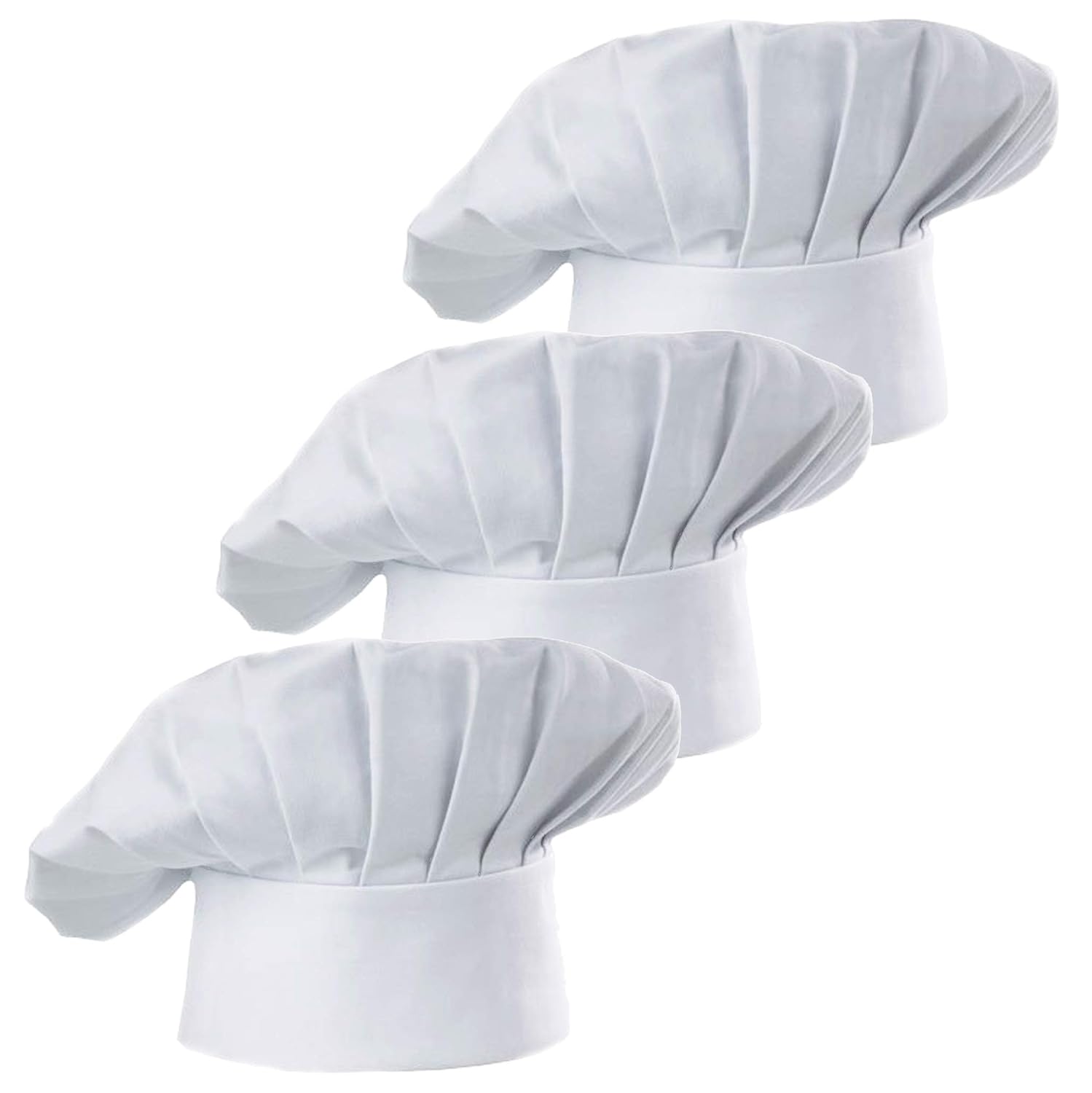 White Hyzrz Chef Hat Set of 3 Adult Adjustable Elastic Baker Kitchen