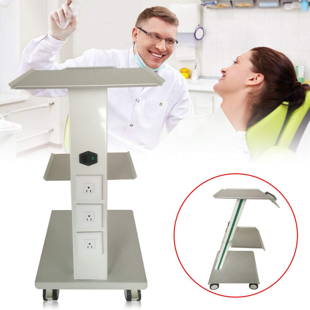Multi-Function Metal Built-in Socket Tool De-ntal Lab Mobile Cart Trolley 3 Layers Salon Roller Beauty Instrument Tray Rolling Cart With Silent Foot Brakes (Off-white): Beauty