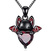 Halloween Necklace Sterling Silver Halloween Jewelry Moonstone Cute Bat Pendant Necklace gifts for Women