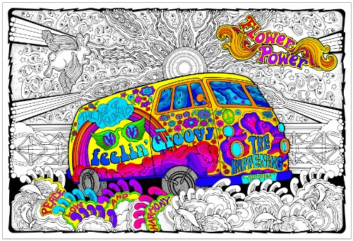 Stuff2Color Love Bus - Giant 22 X 32.5 Inch Line Art Coloring Poster (Great for Family Time, Adults, Kids, Classrooms, Care Facilities and Group Activities - Includes Reusable Rigid Storage Tube)