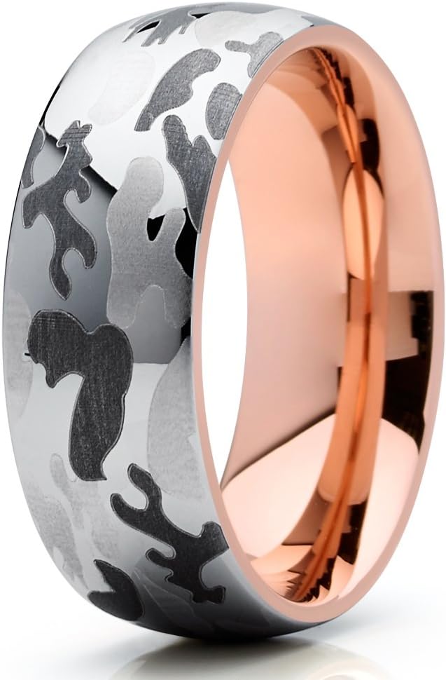 Silly Kings Camouflage Rose Gold Tungsten Ring,Rose Gold Tungsten Wedding Band,Camouflage Tungsten Ring