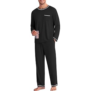 Ekouaer Mens Long Sleeve T-Shirt Pajama Set Soft 2 Piece Lounge Set | Lightweight Long Sleeve Shirts and Bottoms, Soft Comfy