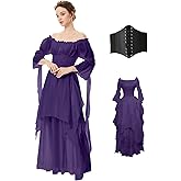 BITSEACOCO Women Medieval Victorian Off Shoulder Dress, Irish Chemise Costume Renaissance Faire Fairy Long Dress