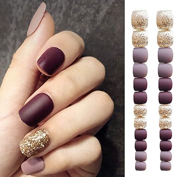 Sethexy Mat Faux Ongles Court Briller Saut Couleur