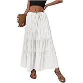 ElayuBeimu Women's Maxi Skirts Flowy Skirt Elastic High Waist Pleated A-Line Flared Long Skirts
