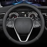 LKWLIKEI Nappa Premium Leather car Steering Wheel Cover, Non-Slip, Breathable, Universal 15 inches (red Blue line)