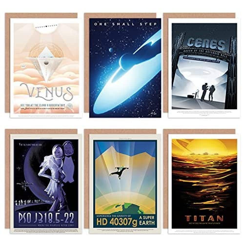 Artery8 NASA Space Travel Tour Venus Ceres Super Earth Titan All Occasions Various Assorted Blank Greeting Cards With Envelopes Pack of 6