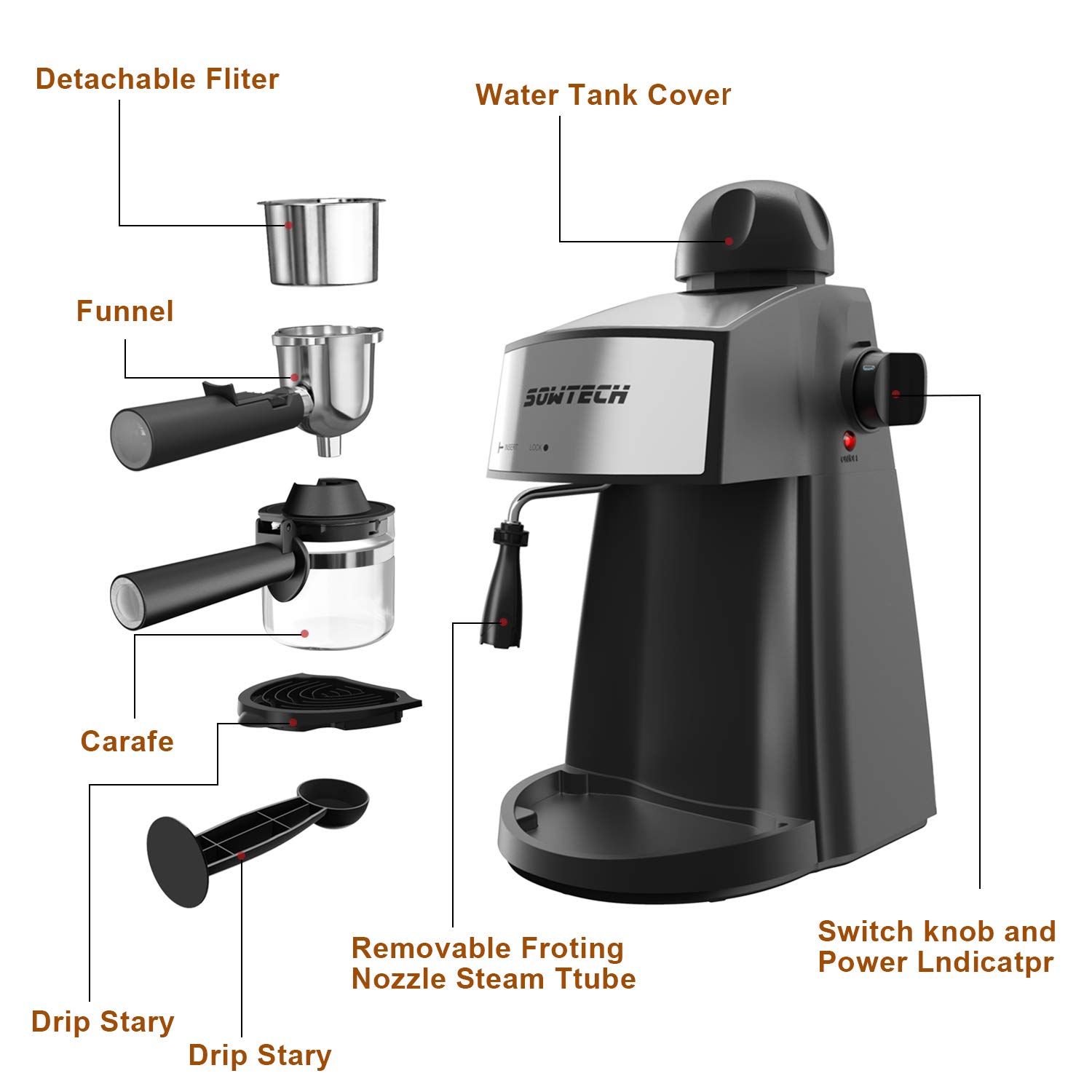 Steam Espresso Machine, SOWTECH 3.5 Bar 