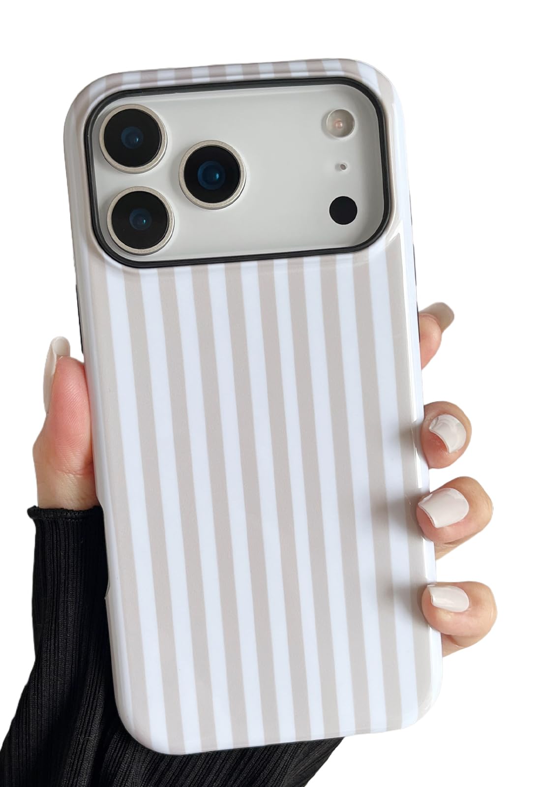 Photo 1 of Longlayss Compatible with iPhone 17 Pro Max Case Cute Aesthetic Striped Phone Case for Women Girl Shockproof Slim TPU and Hard PC Protective Cover (Antique White)