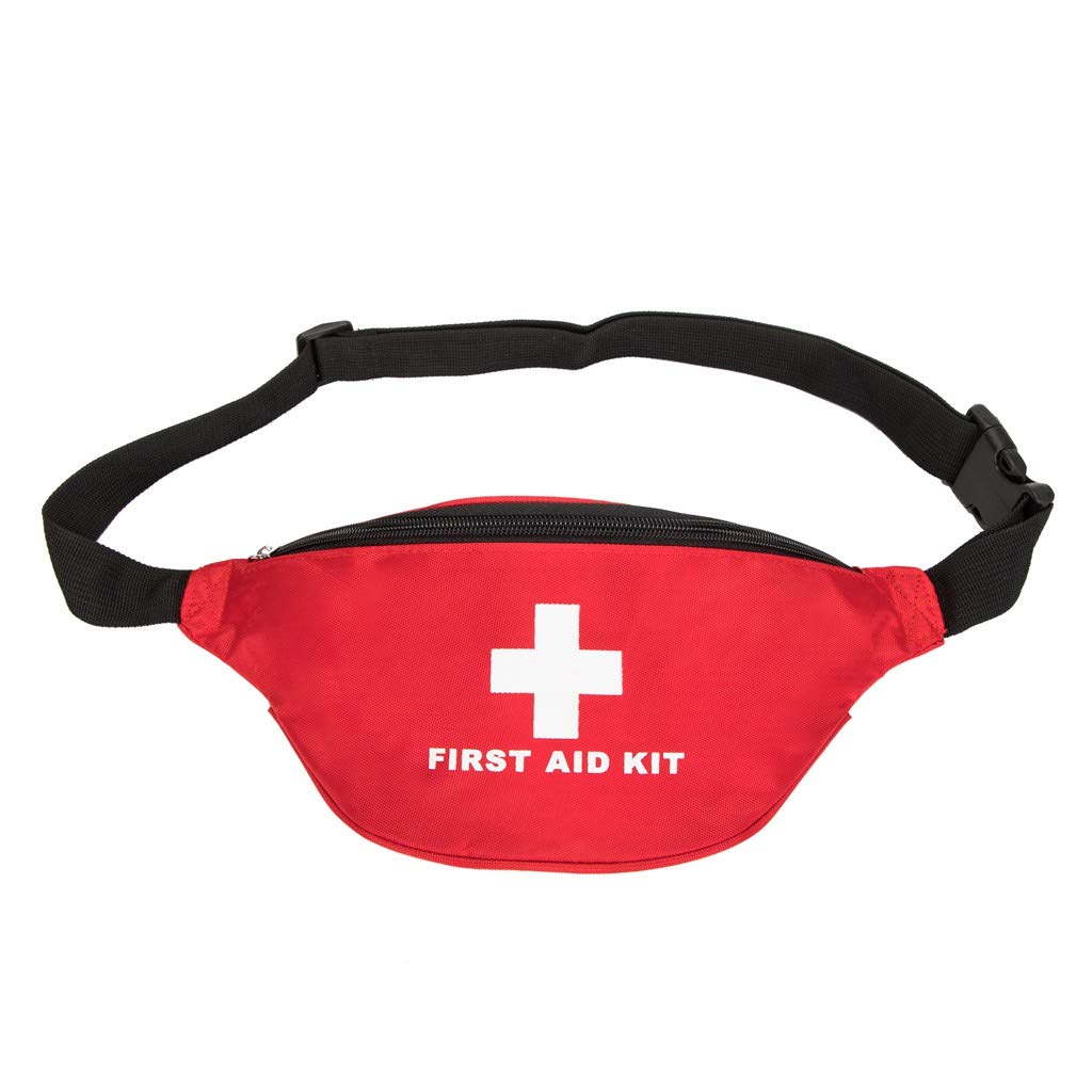 Jipemtra First Aid Fanny Pack - Small Travel Rescue Pouch Compact Survival Medicine Bag for Car, Home, Office, Sport, Outdoors (Red)