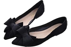 SAILING LU Bowknot Ballet Flats Womens Pointy Toe Casual Flat Shoes Suede Dress Shoes Wear to Work Slip On Moccasins