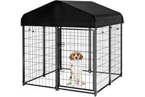 PAWGIANT Dog Kennel Outdoor with Roof, 4'x4.2'x4.5' Welded Wire Dog Enclosures for Outside, Heavy Duty Dog Crate with UV-Resistant Waterproof Cover
