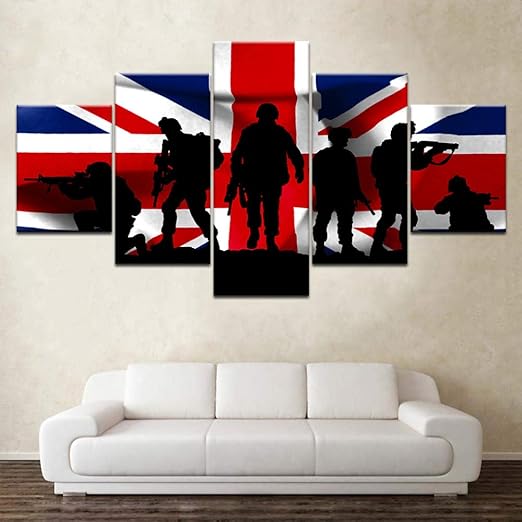 Amazon イギリス軍と旗のキャンバス壁画5ピースキャンバス壁紙モダンのポスタープリントクリエイティブ壁アートパネル画像リビングルームの家の装飾フレームレス ウォールステッカー オンライン通販