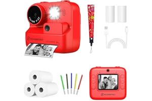 Instant Print Camera for Kids – No Ink Needed, 2.4" Screen, Selfie & 1080P Video, 10X Zoom, 3 Paper Rolls, Stickers & Markers, Fun Creative Gift for Boys & Girls Ages 3 4 5 6 7 8 9 10 – FENORATRIX RED