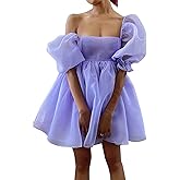 Pejihota Womens Off-Shoulder Ruffled Fluffy Short-Sleeved Mesh Party Mini Princess Dress