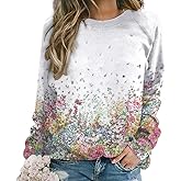Lurhonp Womens Floral Printed Crewneck Long Sleeve Casual Sweatshirt Pullover Tops